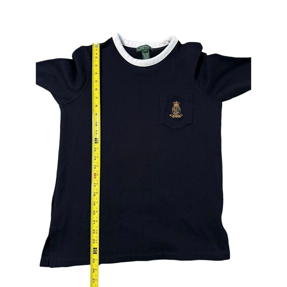 Lauren Ralph‎ Lauren Navy Blue Embroidered Pocket Crest Crewneck Sweater Size M - Picture 7 of 8